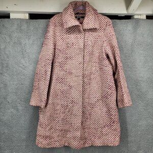 DKNY Women's Size 14 Wool Blend Long Coat Jacket Pink Multi-Color Button Closure